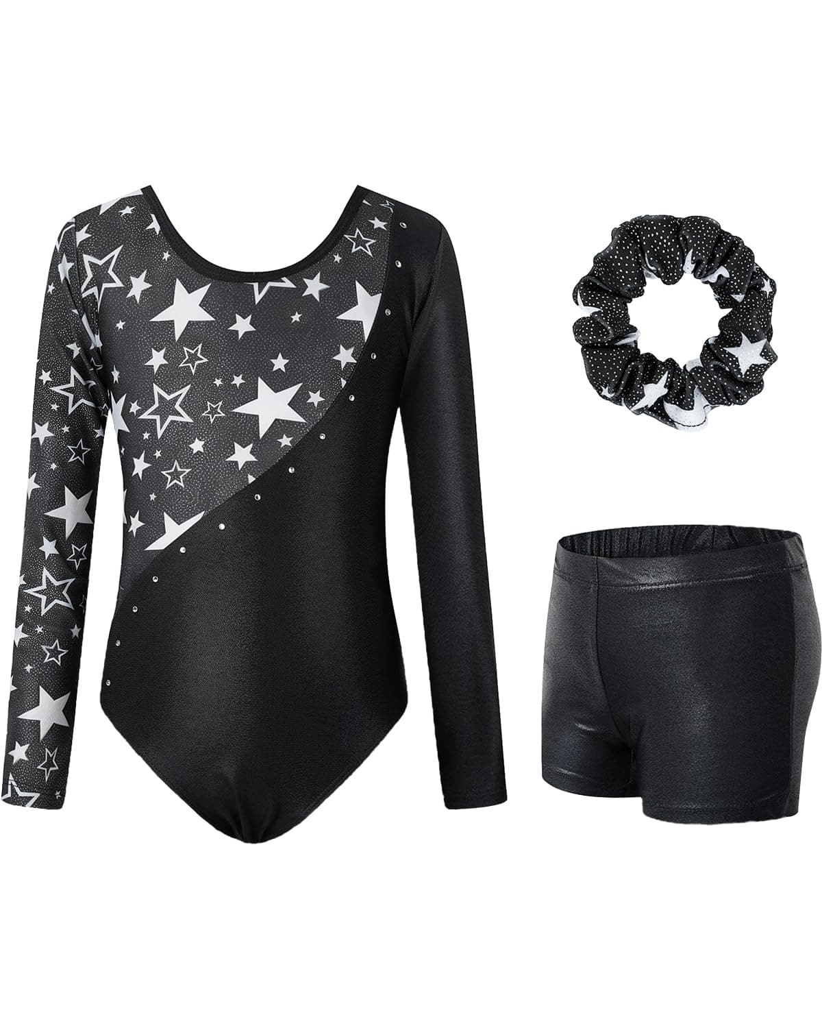 JiAmy Leotards for Girls Gymnastics, Long Sleeve Sparkly Dance Biketards with Shorts Ballet Tumbling Outfit Red 3-4 Years