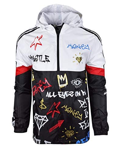 SCREENSHOTBRAND-S51801 Color Block Lightweight Graffiti Print Windbreaker Jacket-Black-Medium