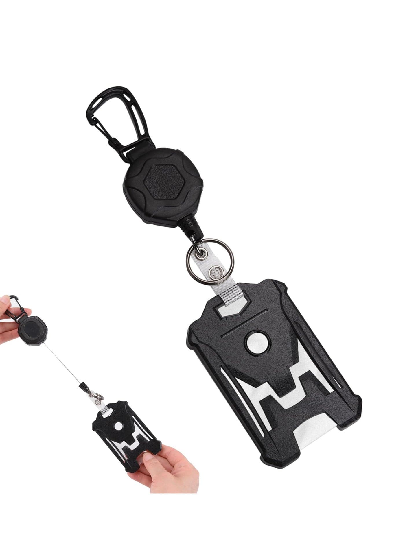 Heavy-Duty Retractable Badge Holder and Key Chain, 31.5 Tactical ID Card Reel for Secure Access and Management, Black
