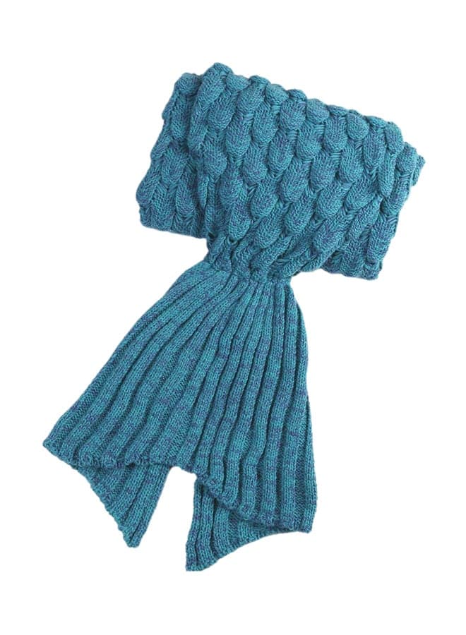Handmade Knitted Mermaid Tail Blanket Cotton Sky Blue