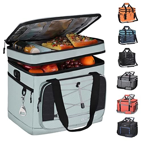 Maelstrom Portable Collapsible Soft Cooler Bag – 24/30/60 Cans Double-Deck Leakproof Ice Chest for Beach, Camping & Grocery (Grey, 60 Can)