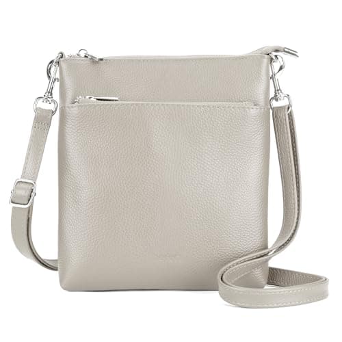 befen Small Beige Gray Genuine Leather Crossbody Purses for Women Designer Travel Shoulder Bags Lightweight Handbags