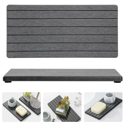 Razborci 2PCS Diatomite Quick Stone Drying Tray Mat For Bathroom & Kitchen Counter, Instant Dry Water Absorbent Drink Bar Coaster,Vanity Sink Caddy Organizer,Dish Soap Sponge Holder, Dark Gray,8"x3.8"