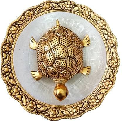 Evisha Tortoise Golden Brass Vatsu Feng Shui Tortoise On Plate Home Decor Gifting Decoration Showpiece 55 inch