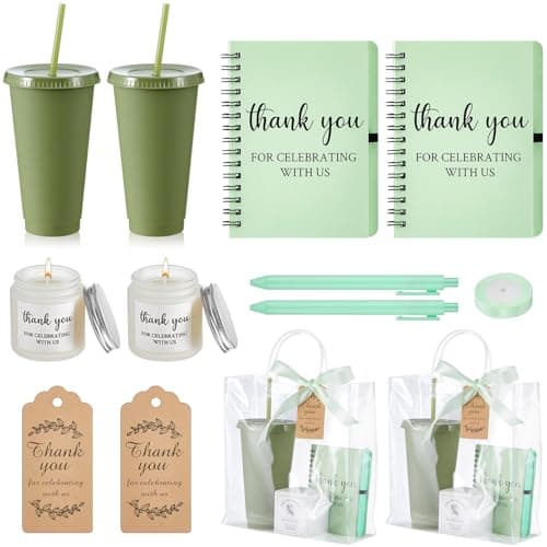 Nuogo 2 Sets New Parent Shower Prizes for Player Winners Adults Include Plastic Tumbler Notebook Scented Candles Ballpoint Pen Gift Bag, Party Player Winner Gifts (Green Color,Classic Style)