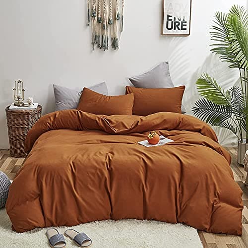 Wellboo Pumpkin Color Comforter Sets Full Size Solid Rust Bedding Comforters Burnt Orange Soft Quilts Cotton Women Girls Rust Caramel Blankets Modern Reddish Orange Bed Comforter Brown Terracotta Bed
