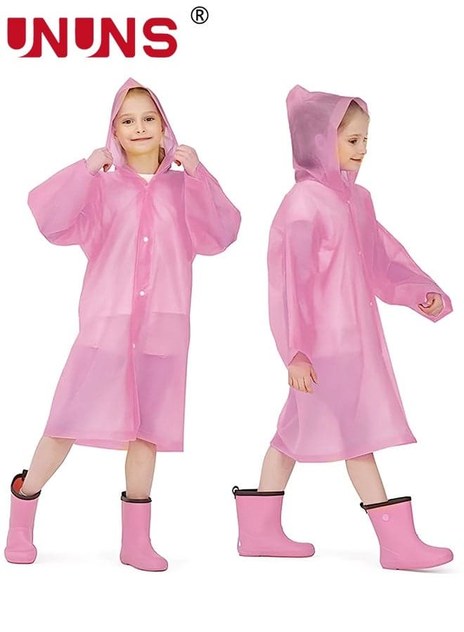 Kids Raincoat,2 Pcs Kids Waterproof Thick Rain Ponchos For Kids,Reusable Emergency Rain Coats For Boys Girls,Kids Snow Rainwear Jacket with Hood and Drawstring,Portable EVA Rain Jacket,Light Pink