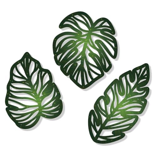 Zzbakress 3 Pcs Wooden Palm Leaves Wall Art Tropical Leaf Wall Art Natural Plant Wall Decor Vintage Wood Hollow Wall Decoration for Living Room Kitchen Bedroom Garden Office Farmhouse LeavesA Farmhouse