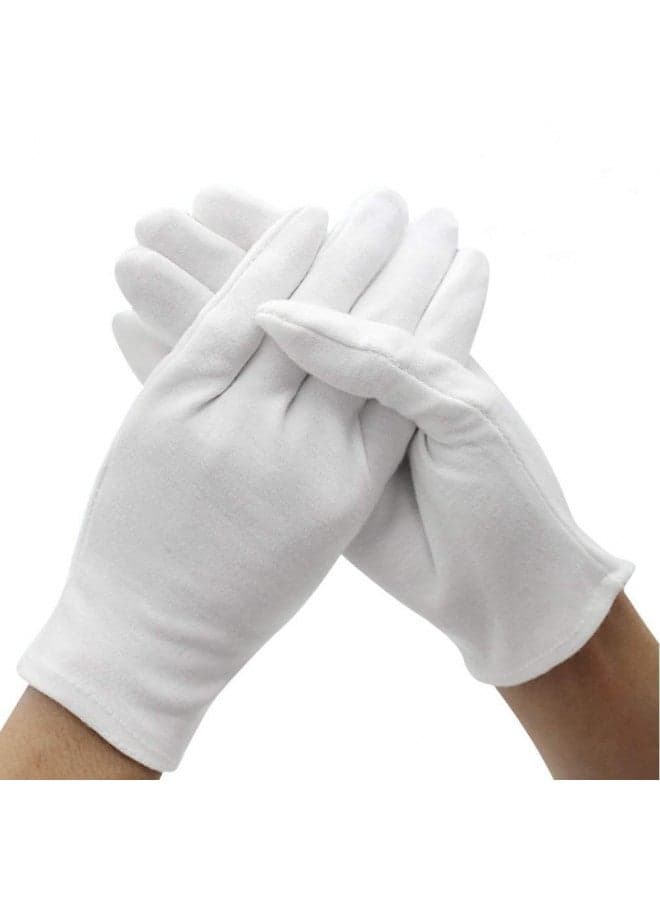 DH 12 Pairs White Cotton Gloves Soft mittens, Jewelry Inspection Stretchy Work Gloves-Medium