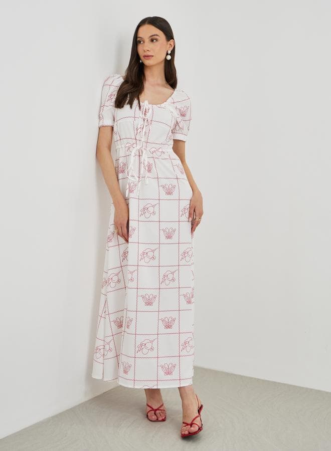Take Two Printed Puff Sleeve Round Neck Maxi Dress