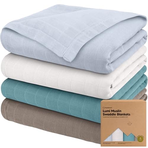 4Pack Muslin Swaddle Blankets for Boys Girls Organic Baby Swaddles for Newborns Soft Breathable Receiving Baby Blankets for Girl Boy Neutral Newborn Essentials Gift Nimbus