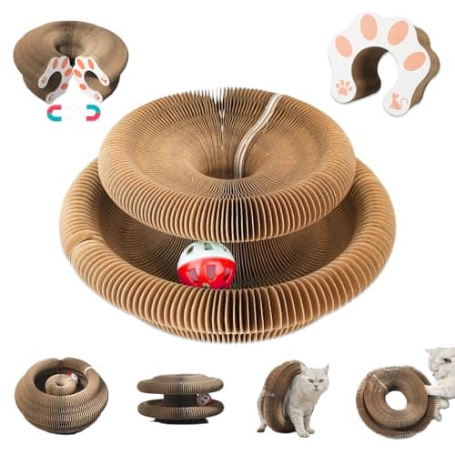 liluwushe Kitty Curls Cat Toy Magic Organ Cat Interactive Scratcher Cardboard with Bell Ball Foldable Changeable Accordion Shape Exercise Anxiety Relief Toy for Indoor Cats 1PCS