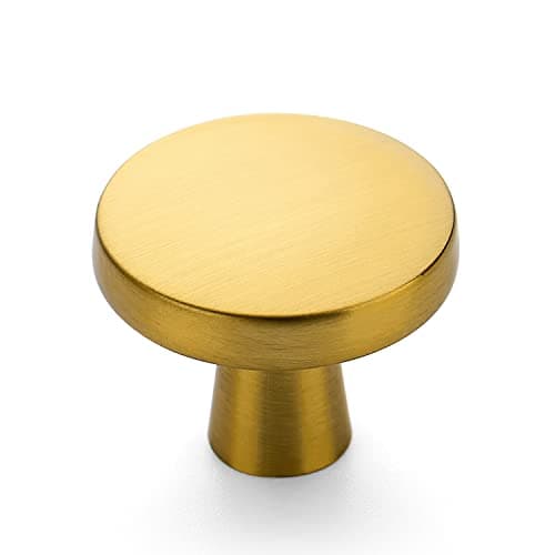 Ravinte 15 Pack Drawer Pulls 1-1/4 Inch Brushed Brass Kitchen Cabinet Knobs Solid Round Gold Dresser Handles for Simple Cupboard Hardware