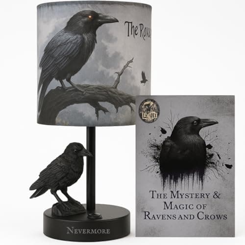 Raven and Crow Table Lamp - Valentines Goth Themed Gifts Lamp – Gothic Desk Lamp with LED Bulb – Nevermore Inspired Edgar Allan Poe Gift for Library or Bedroom - Dark Academia, Witchy, Viking Decor
