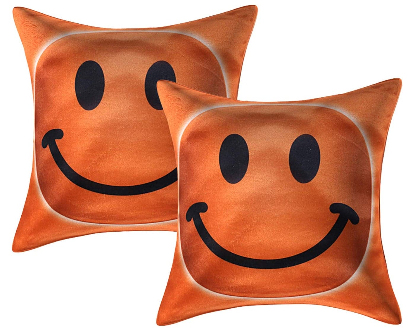 Kuber Industries Smiley Design 2 Piece Velvet Cushion Cover Set - 16"x16", Orange
