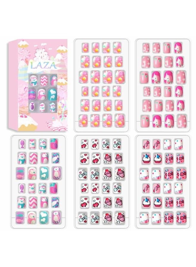 (120 Pcs, Fairy Kingdom) - 120pcs Children Nails Girls Press On Artificial Nail Tips Pre-glue Full Cover Short Cute False Nail Kits Lovely Christmas Gift for Children Kids Little Girl Nail Art...