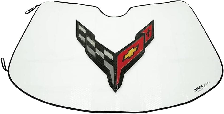 SR1 Performance C8 Corvette Folding Sunshade - Insulated Windshield Shade with Flags Logo for 2020-2024 Stingray, Z06