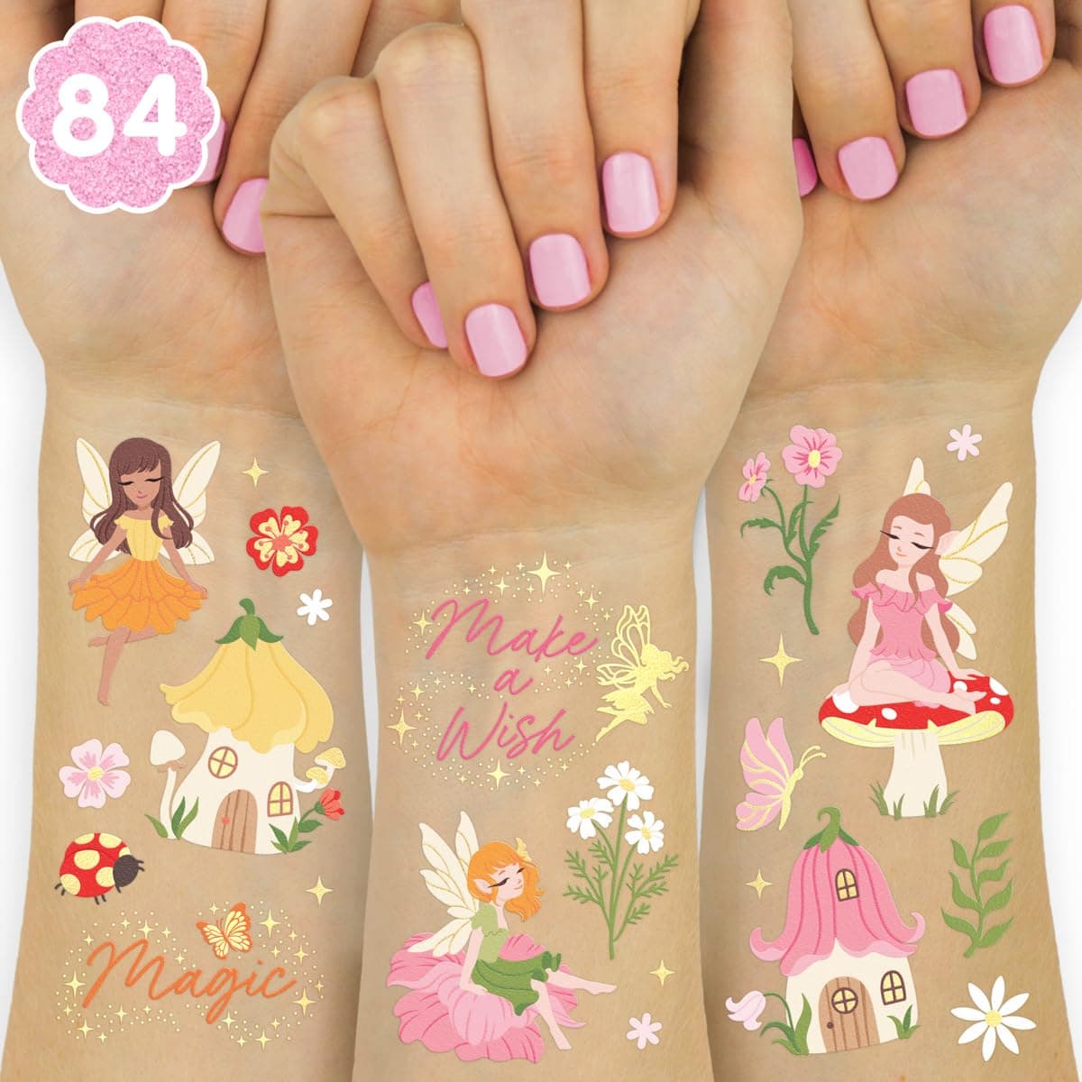 xo, Fetti Woodland Fairy Temporary Tattoos - 84 Foil Styles | Magical Princess Birthday Supplies, Forest Baby Shower Decorations, Girls Garden Accessory