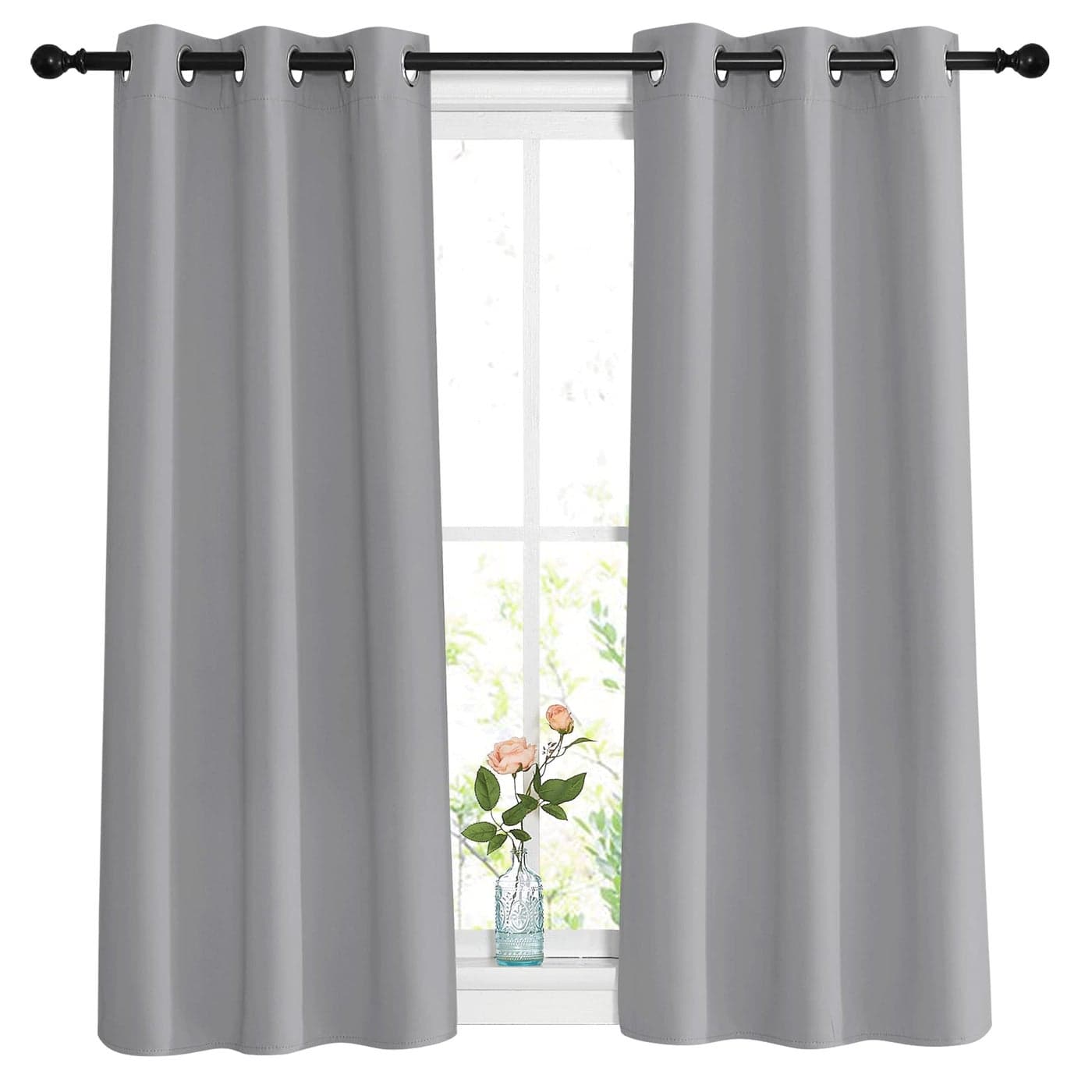 NICETOWN Blackout Sliver Grey Curtains for Bedroom Window Treatment Thermal Insulated Solid Grommet Room Darkening Vertical Drapes for Children Room Set of 2 W37 x L54