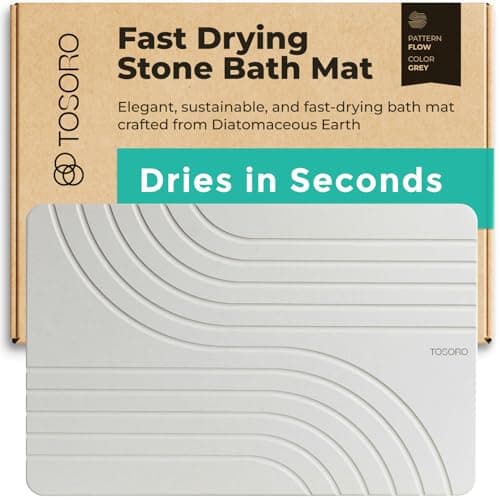 TOSORO - Stone Bath Mat, Diatomaceous Earth Non-Slip Stone Shower Mat - Quick Drying Absorbent Bath Mats for Bathroom - Elegant & Modern Design, Easy to Clean (23.5 x 15) - Grey