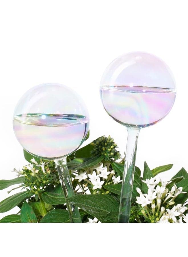 2 PCS Plant Watering Globes, Light Iridescent Rainbow Gradient Color Clear Glass Self-Watering System Spikes, Automatic Plant Waterer Bulbs