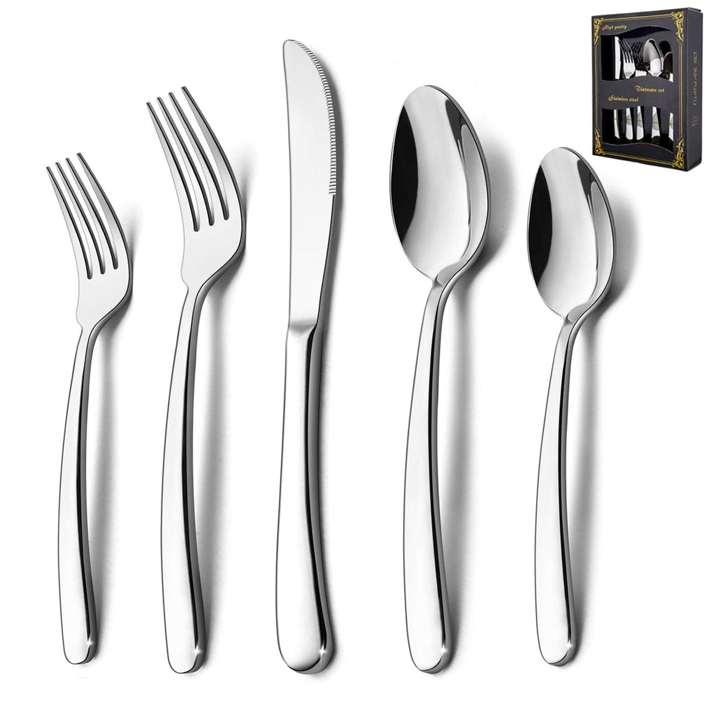 20Piece Heavy Duty Silverware Set HaWare Stainless Steel Solid Flatware Cutlery for 4 Modern Elegant Design for HomeRestaurantWedding Mirror Polished and Dishwasher Safe