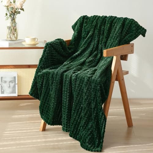 Puncuntex Flannel Fleece Throw Blanket Dark Green 60"×80",Super Soft Plush Cozy Blanket with Square 3D Jacquard Grid Design Luxury for Couch Sofa Chair