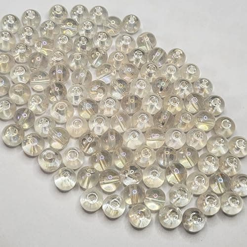 INDIKONB Glass Round Pearl Beads 8MM | Crystal Beads for Jewellery Making, Bracelets, and Crafts | Aesthetic Colourful Beads for DIY Projects | 150 Beads (White Trans)