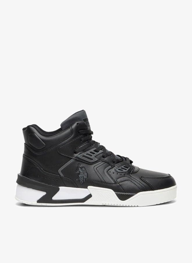 Men's Black High-Top Sneakers - Bold Lace-Up Design Shoes, Comfortable Casual Footwear for All-Day Wear