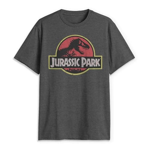 Jurassic Park Men's Classic Movie Logo T-Shirt, Jurassic World Vintage Inspired Shirt, Charcoal Heather, 4X-Large
