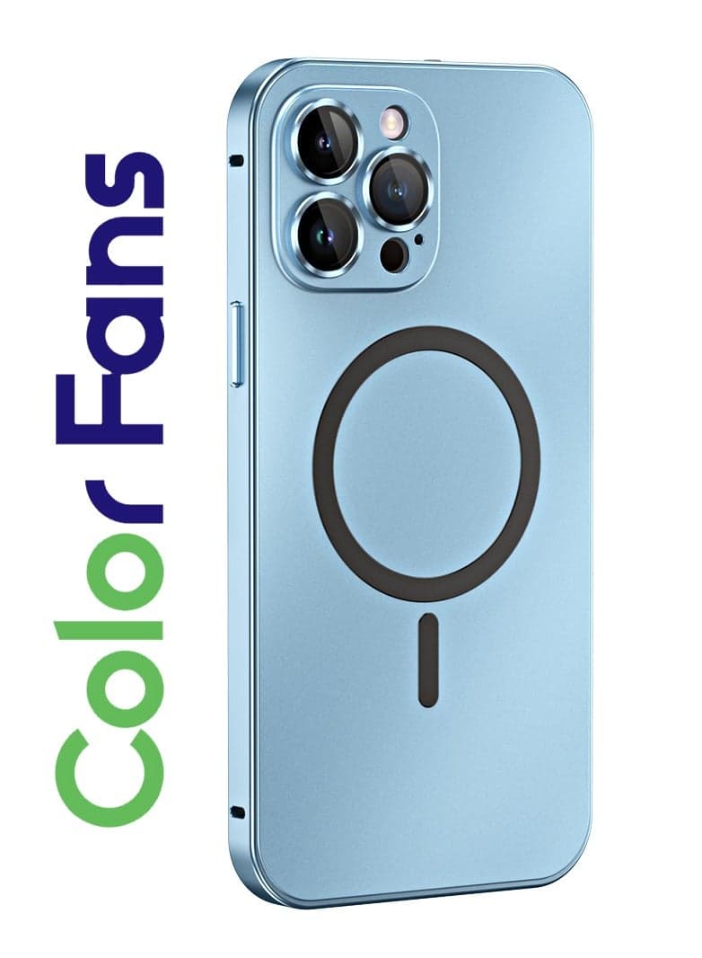 Magnetic Case for iPhone 13 Pro Charging Aluminium Metal Bumper Matte Cover Blue