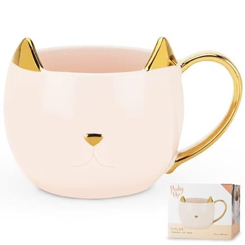Pinky Up Chloe Cat Ceramic Coffee Mug, Tea Cups, Travel Mugs for Cappuccino, Latte, Hot Chocolate, Milk, Herbal Teas, 12 oz, Set of 1, Pink