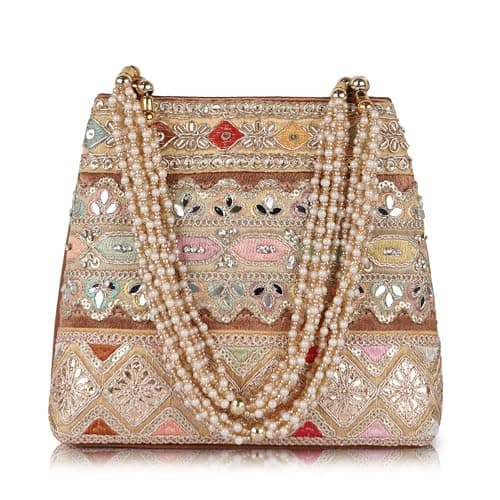 PLANX Velvet SilK Stylish Embroidery Unique Design Traditional Ethnic Wedding Party Handheld Potli For Women