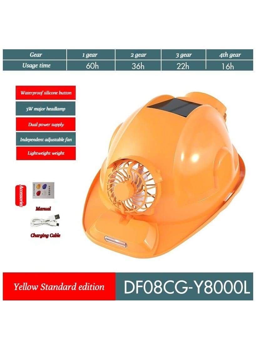 Multi-functional fan safety helmet, solar rechargeable with light, Bluetooth air conditioner, sun protection and shading, construction site summer helmet