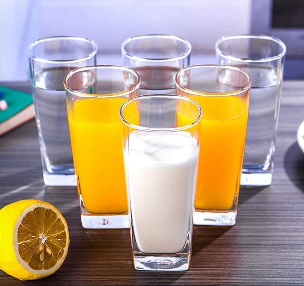 JIGSHTIAL Plaza Water Glasses Set of 6 pcs 280ml Tall Drinking Glasses for Water Juice LeadFree Perfect for Home Restaurants and Parties Clear