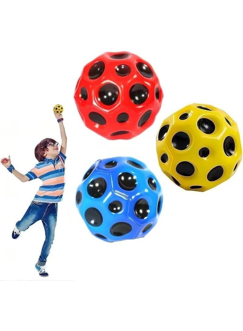 Space Ball, 3 Pcs Extreme High Bouncing Ball, Super High Pop Bouncing Space Ball, Rubber Bounce Ball Sensory Ball, Improve Hand-Eye Coordination, Easy to Grip and Catch, Red, Blue, Yellow
