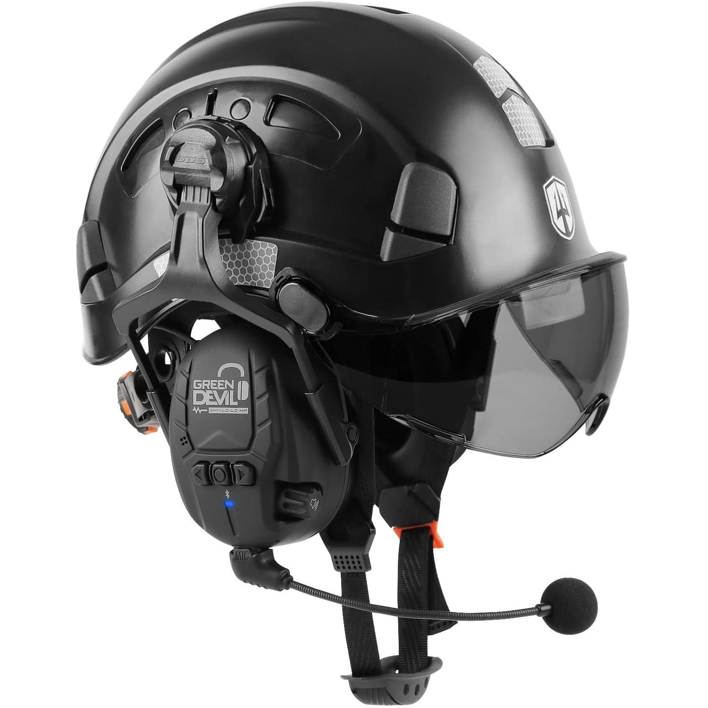 GREEN DEVIL Hard Hat Safety Helmet with Visor and Bluetooth Ear Muffs Full Protection Vented Work Hardhat ANSI Z891 Cascos De Construccion for Industrial Construction Forestry