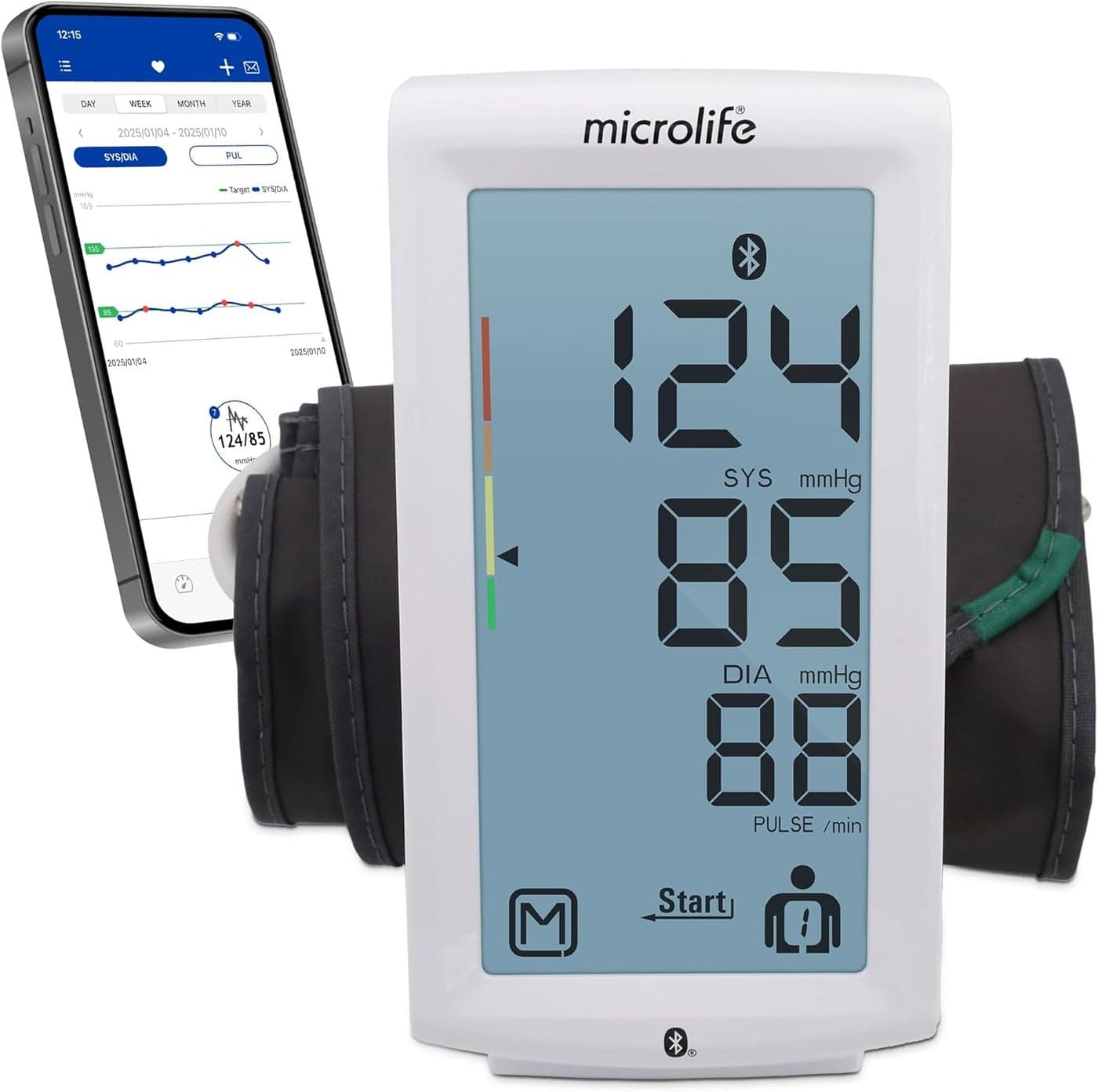 Microlife Series 800 Smart Upper Arm Blood Pressure Monitor for 2 Users Wide Range Cuff Fits Standard to Large Adult Arms Bluetooth Connect to Health App iOS and Android Compatible