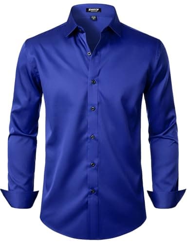 JEMITOP Men's Stretch Wrinkle Free Dress Shirts Formal Wedding Prom Long Sleeve Button Down Shirt Royal Blue M