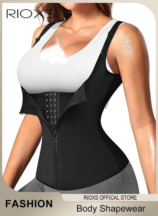Women's Waist Trainer,Body Shapewear With Front Zippers,Corset Body Shaper Tank Top,Sweat Slimming Vest,High Compression Shapewear With Adjustable Straps,Open Body Shaper Vest For Women Ladies