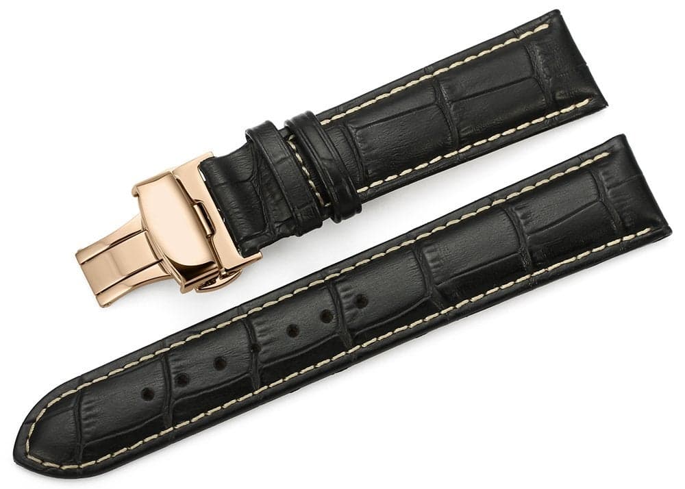 iStrap Leather Watch Band -Alligator Grain Embossed Pattern Calfskin Replacement Strap-Stainless Steel Deployment Buckle with Push Buttons-Bracelet for Men Women-18mm 19mm 20mm 21mm 22mm 24mm