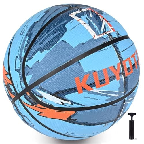 KUYOTQ Blue Armor Graffiti Kids/Youth Size 5 Basketball (27.5") High Density Thickened Rubber for Ages 4-10, In & Outdoor Basketball (1 Pump + 3 Needles Included)