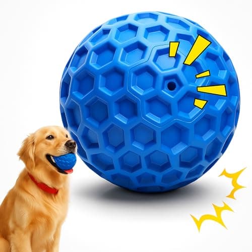Durable Indestructible Squeaky Dog Ball for Aggressive Heavy Chewers, Unbreakable Tough Natural Rubber Dog Toy, Bouncy Interactive Ball for Medium & Large Dogs, Safe for Teeth & Gums (Blue)