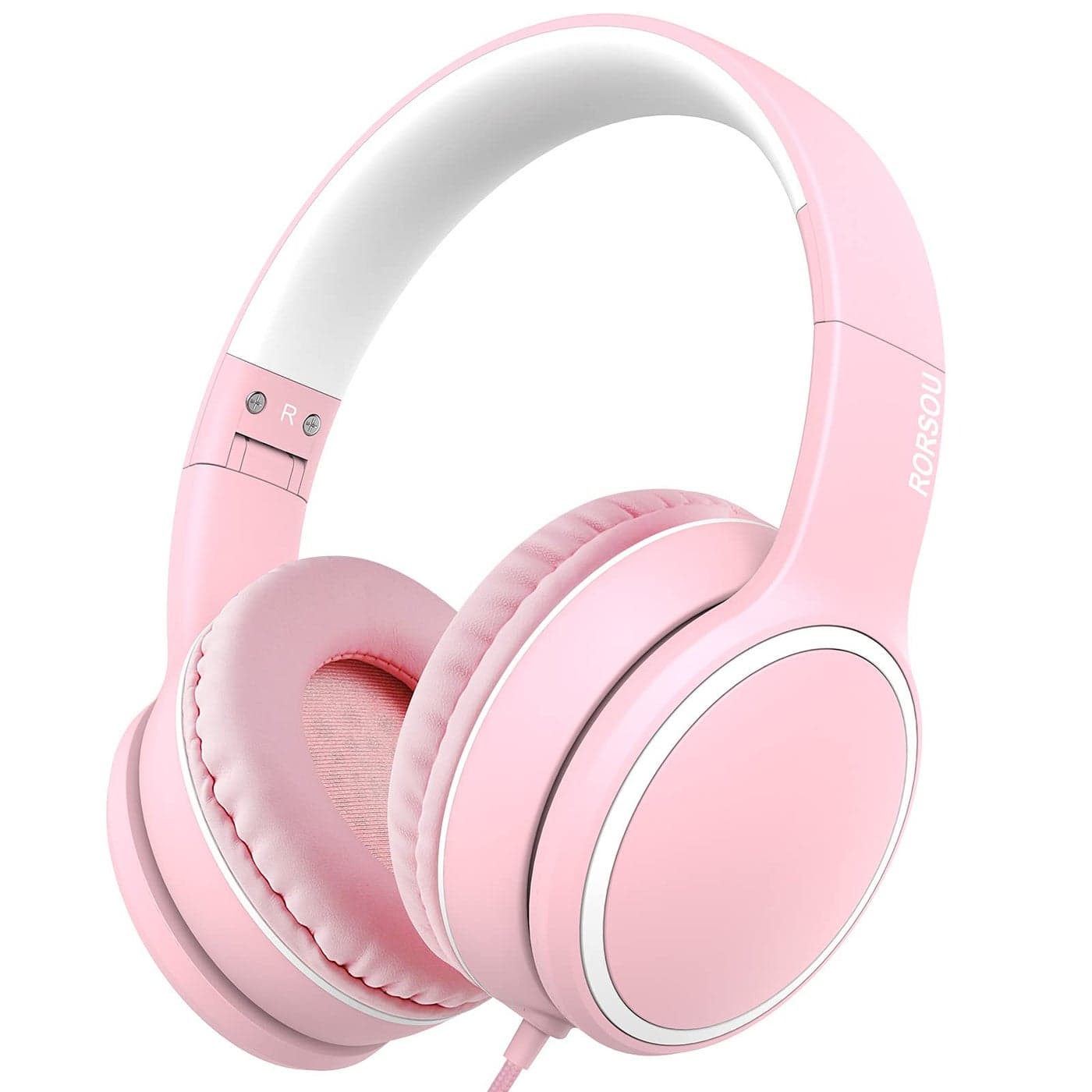 RORSOU R10 On-Ear Headphones with Microphone, Lightweight Folding Stereo Bass Headphones with 1.5M No-Tangle Cord, Portable Wired Headphones for Smartphone Tablet Computer MP3 / 4 (Pink)