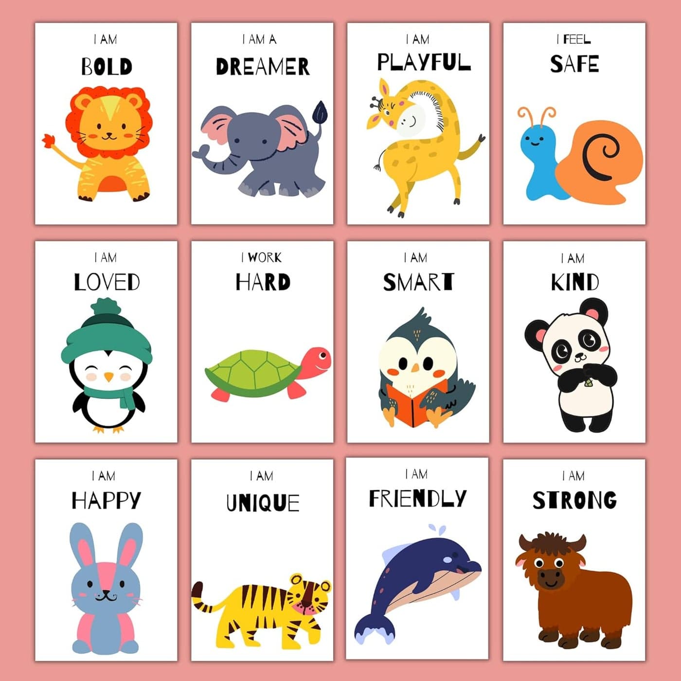 EKDALI Paper Aesthetic Posters For Room Decoration Kids Affirmation Poster With Animals Pictures For Kids Motivational Wall Abstract Poster Set Of 12 A5 Size 6 X 9 Inches Multi