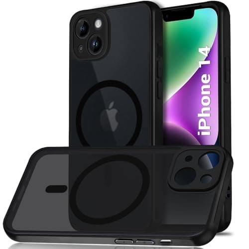 TheGiftKart for iPhone 14 Case, Matte Frosted Hard Back Cover Compatible with MagSafe, Hybrid Shockproof iPhone 14 Cover with Camera & Screen Protection (PC & TPU, Translucent Black)