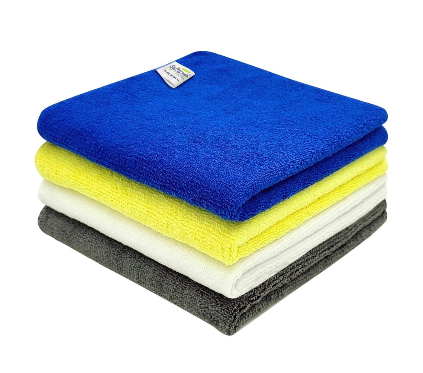 SOFTSPUN Microfiber Cloth - 4 pcs - 40x40 cms - 340 GSM Multicolor! Thick Lint & Streak-Free Multipurpose Cloths - Automotive Microfibre Towels for Car Bike Cleaning Polishing Washing & Detailing.…