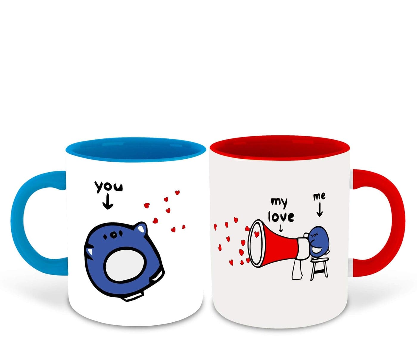 DecorVecor™ You Me| Love | Anniversary | Birthday | Couple | Light Blue & Red Inner Colour Set of 2 Coffee Mug- Gift for Boyfriend, Girlfriend, Best Gift, Gifts, (Design 9)