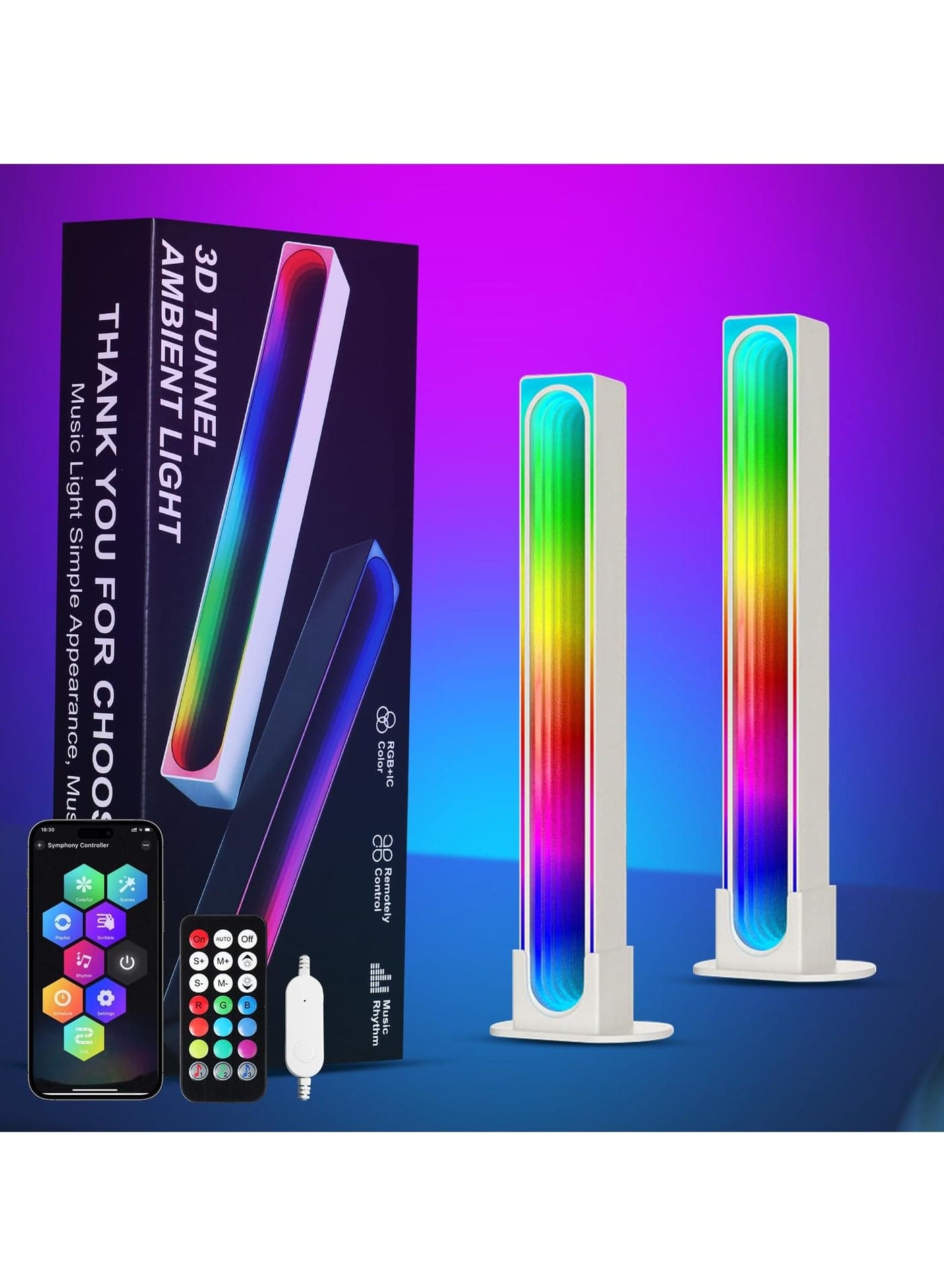 Smart RGB LED Gaming Light Bar, 2PCS Ambient Lighting for TV, PC and Desk, APP Control, DIY Modes, Music Sync and Timer, Ideal Backlight for Gaming and Room Atmosphere