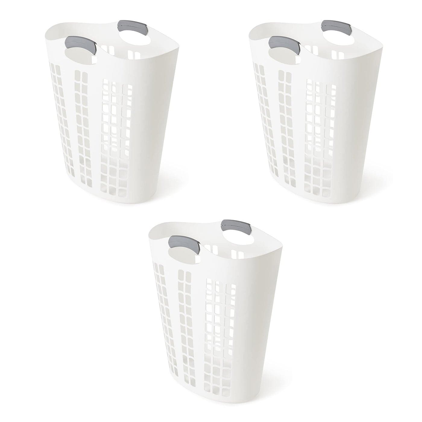 Gracious Living Easy Carry Flex Hamper Large 875 Liter Lightweight Plastic Ventilated Laundry Basket Clothes Bin with Handles White 3 Pack